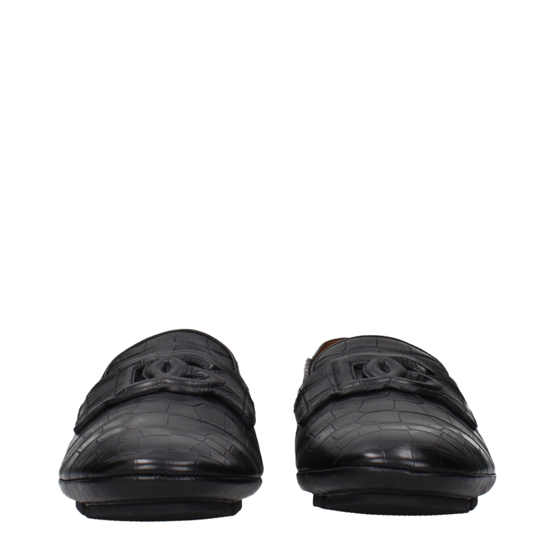 Black leather slip-on loafers-null