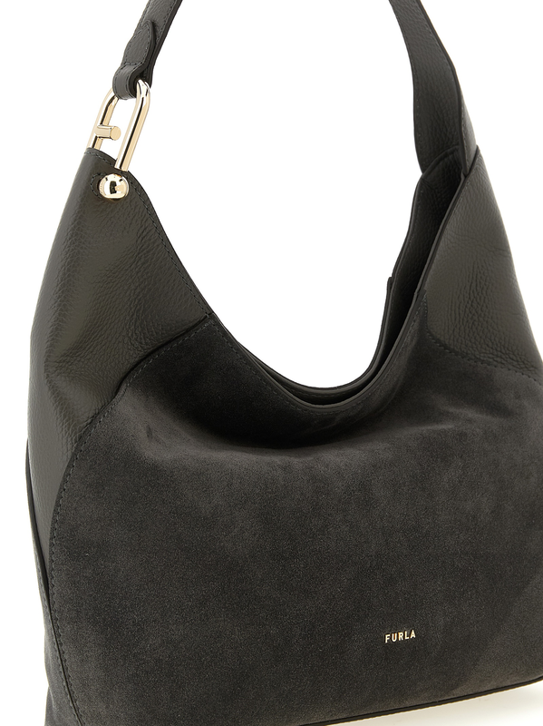Gray calfskin shoulder bag-null