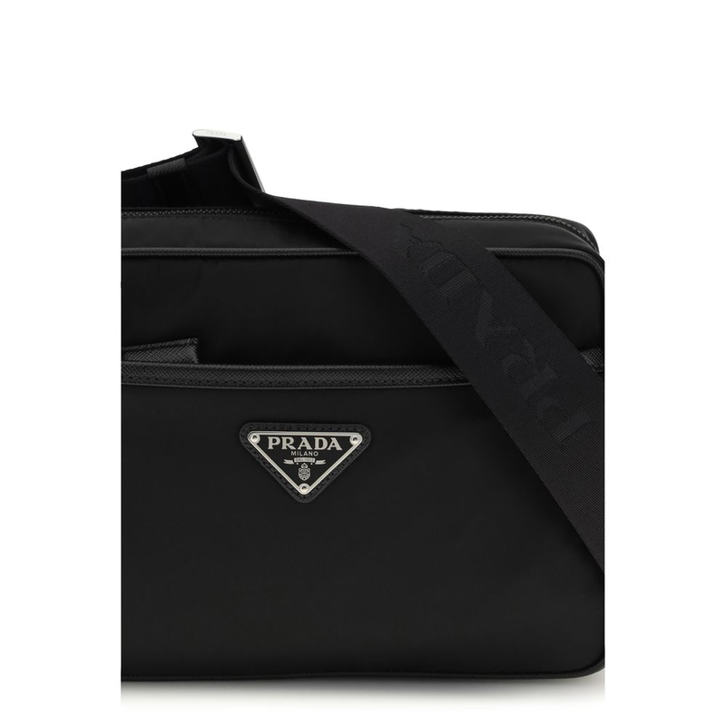 Black recycled polyamide shoulder bag-null