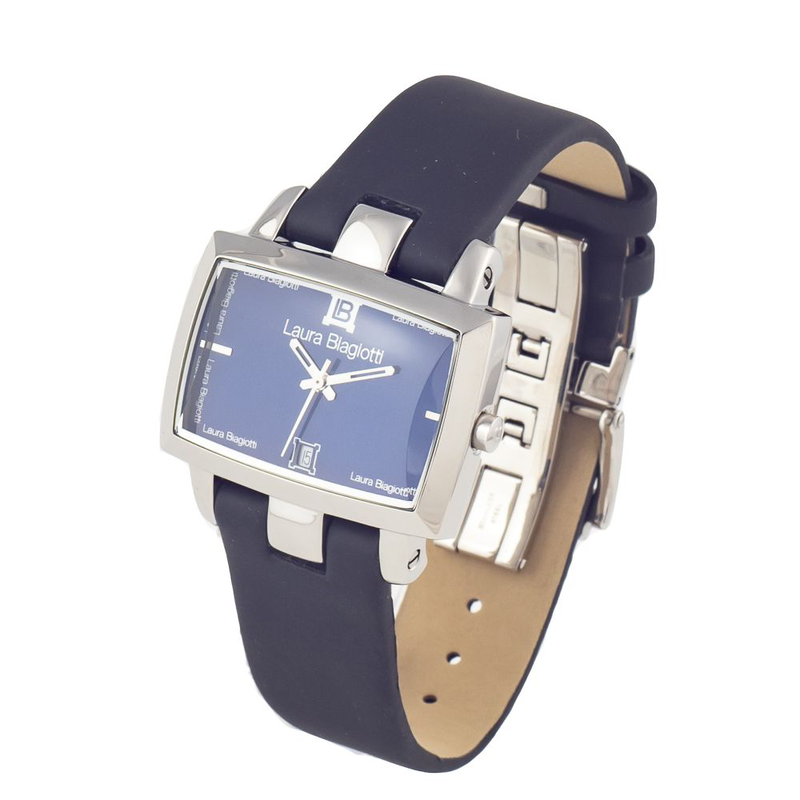 Black leather bracelet watch-null