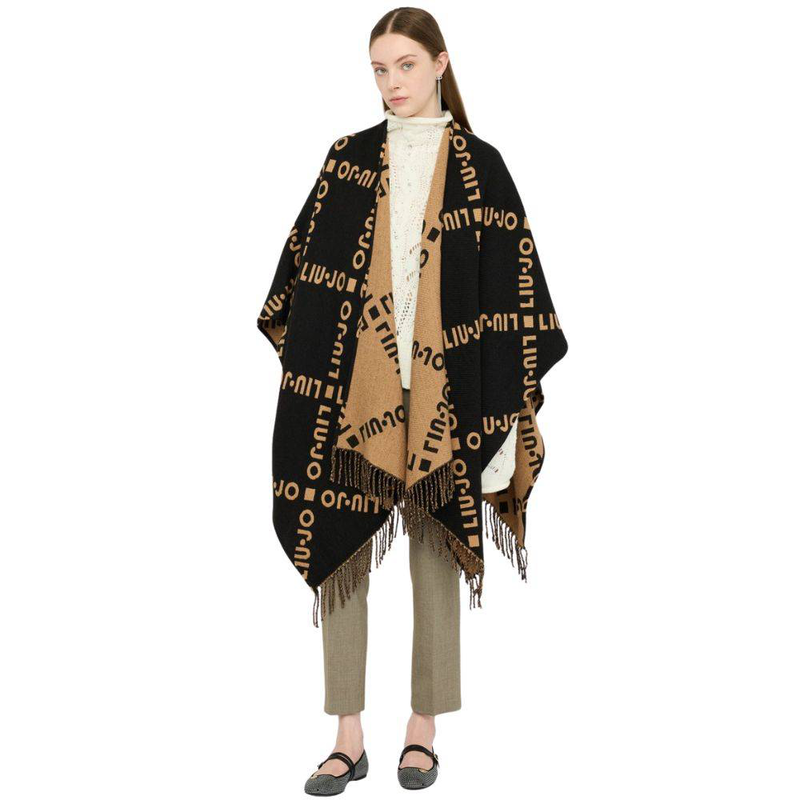 Liu Jo poncho with logo and fringes-null
