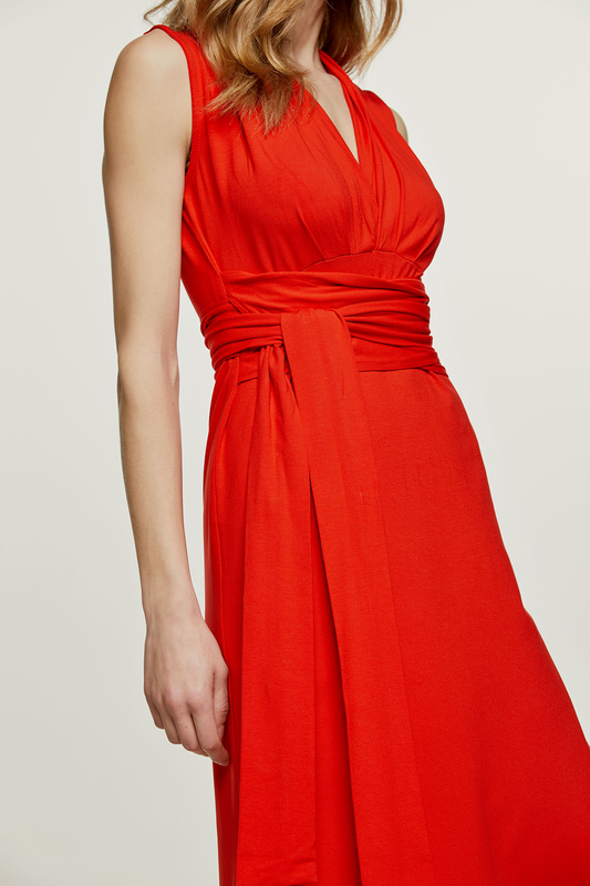 Red jersey empire line dress-null