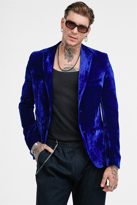 Stefan velvet elastic slim fit blazer, Blue, medium