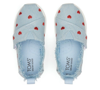 Toms tiny pastel blue washed denim / metallic embroidered hearts, Drizzle Grey Slubby, medium