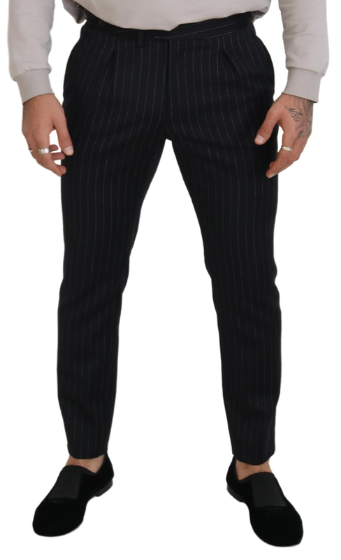 Black wool striped chino pants-null