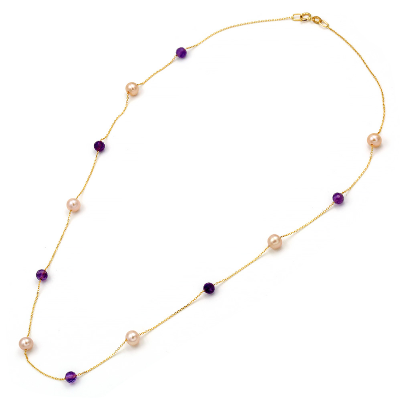 Necklace with amethyst and pearls fresh water pearl, , medium image number null