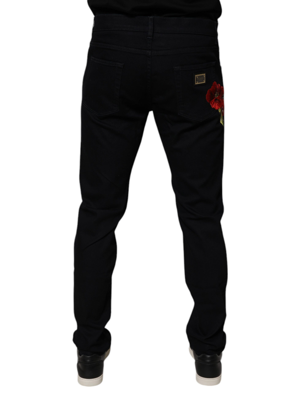 Black cotton stretch slim fit men denim jeans-null