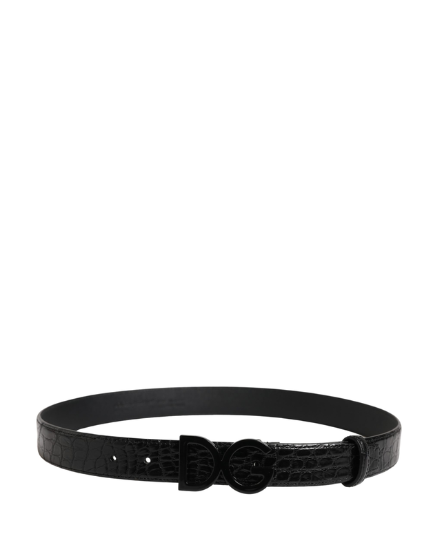 Men black exotic leather logo buckle belt-null