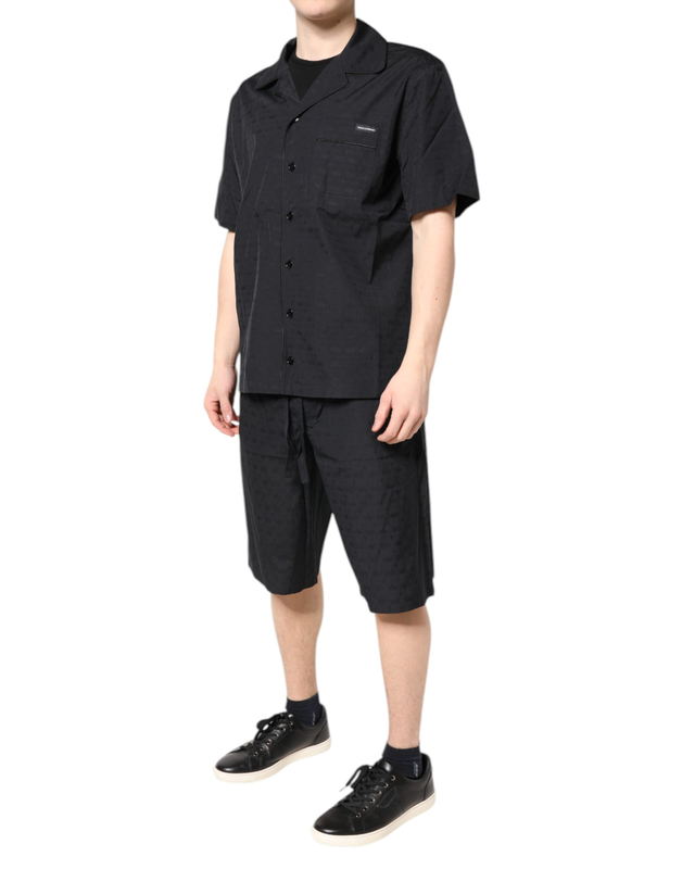 Black cotton men pajama set sleepwear-null