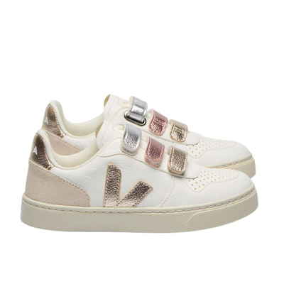 V-10 chrome-free leather kids, White / Metallic Silver, medium