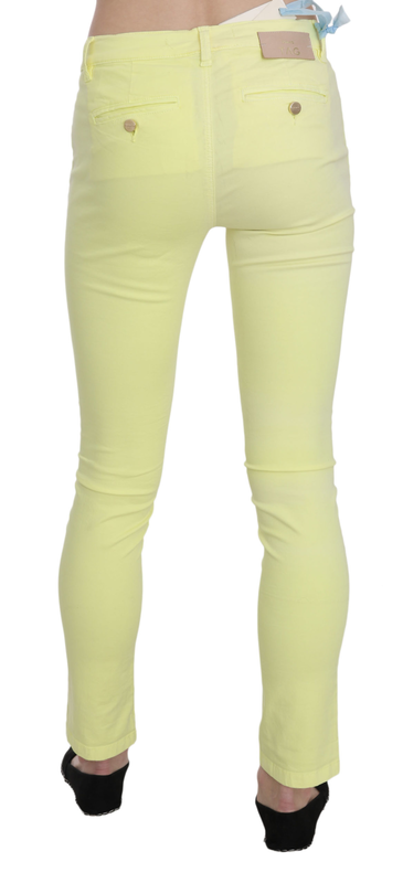 Yellow cotton stretch low waist skinny casual trouser pants-null