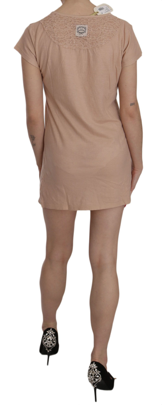 Pink lace short sleeve shift mini dress-null
