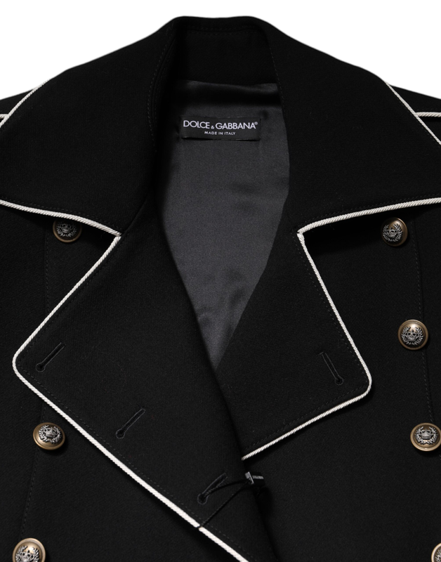 Black wool double breasted blazer jacket-null