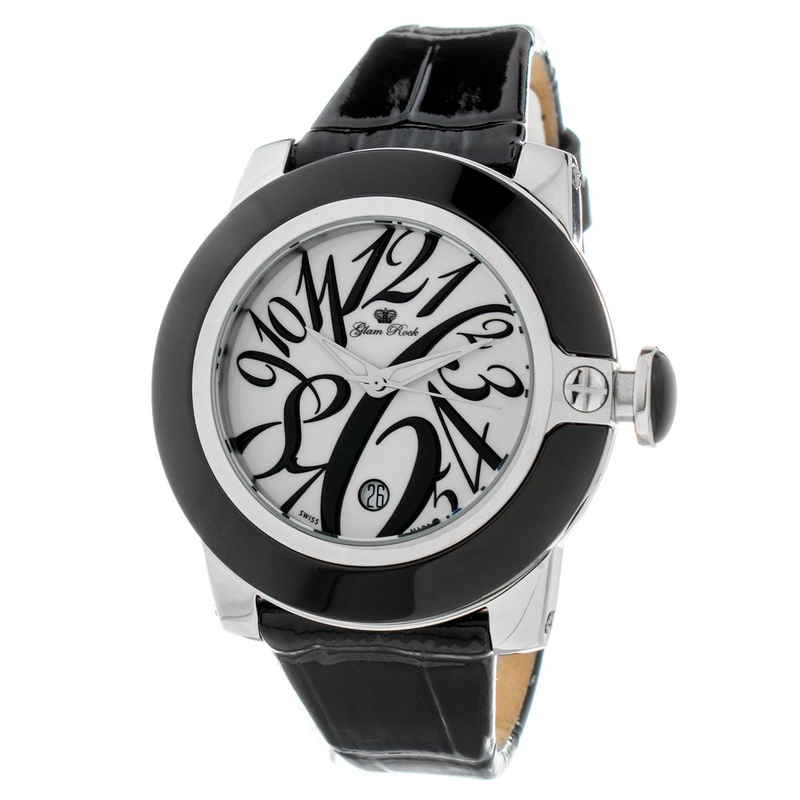 Black leather dress watch-null