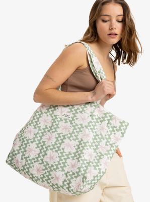 Roxy anti bad vibes printed tote bag, Basil, medium