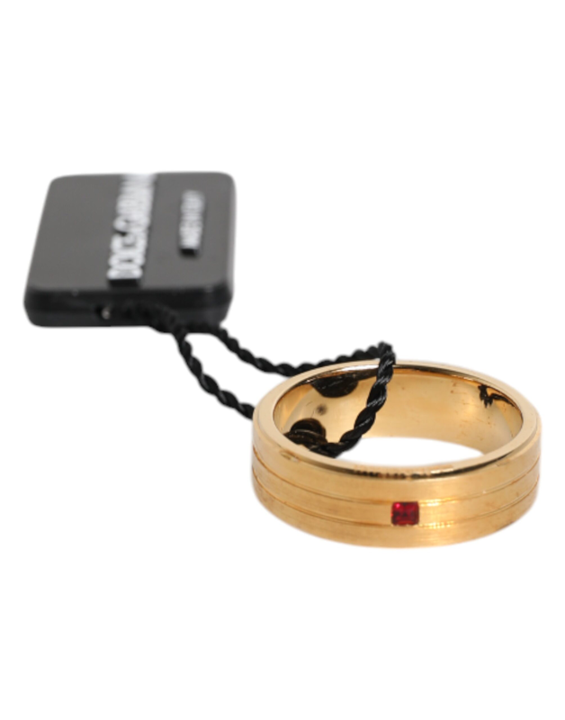 Gold tone brass red crystal dg logo ring-null