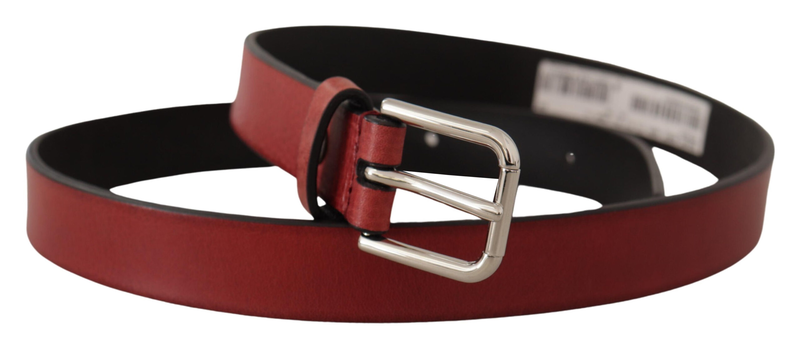 Maroon vitello leather silver metal belt-null