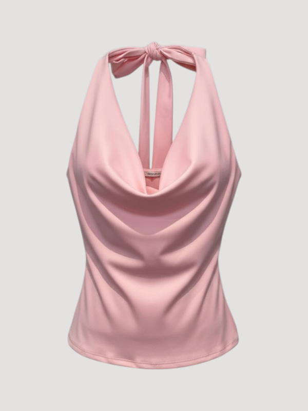 Halter neck draped cowl top - pink-null
