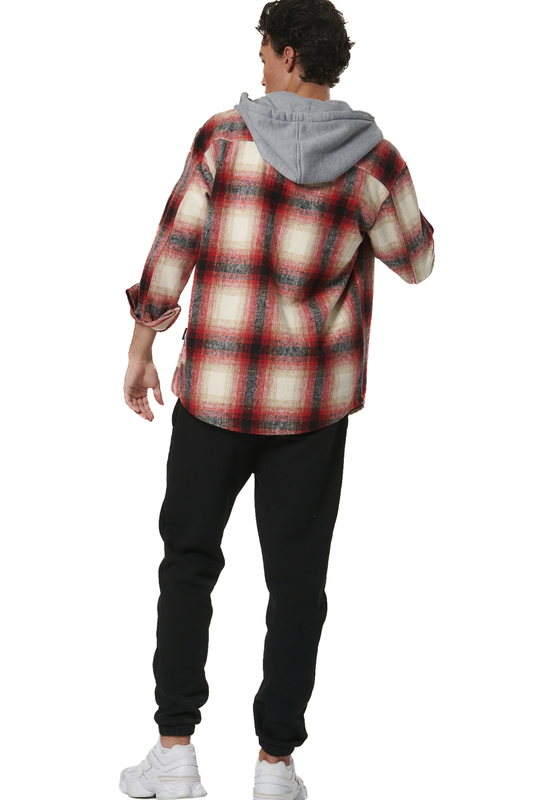 Men's plaid hooded flannel shirt zip-null