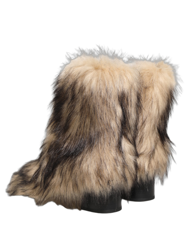 Brown faux fur mid calf men boots shoes-null