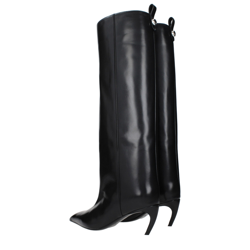 Black leather high heel boots-null