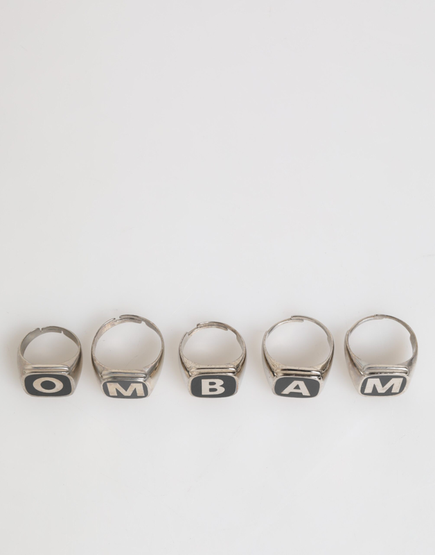 Silver tone brass lettering set 5 pieces adjustable ring-null