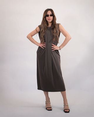 Cotton long dress 242625, Brown, medium
