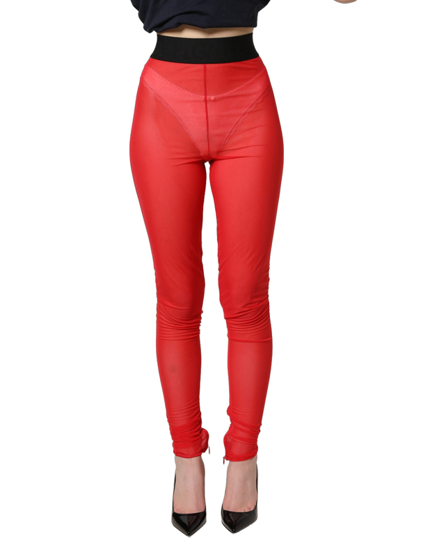 Red nylon stretch slim legging trouser pants-null