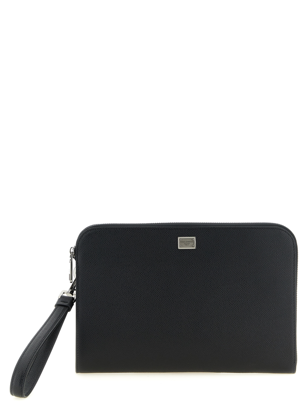 Black calfskin clutch bag-null