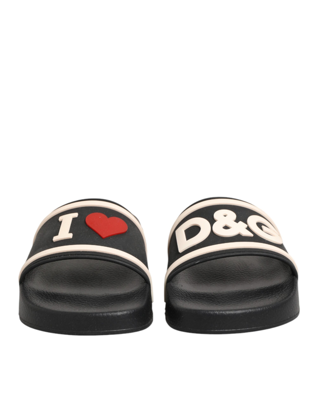 Black rubber slides sandals beachwear shoes-null