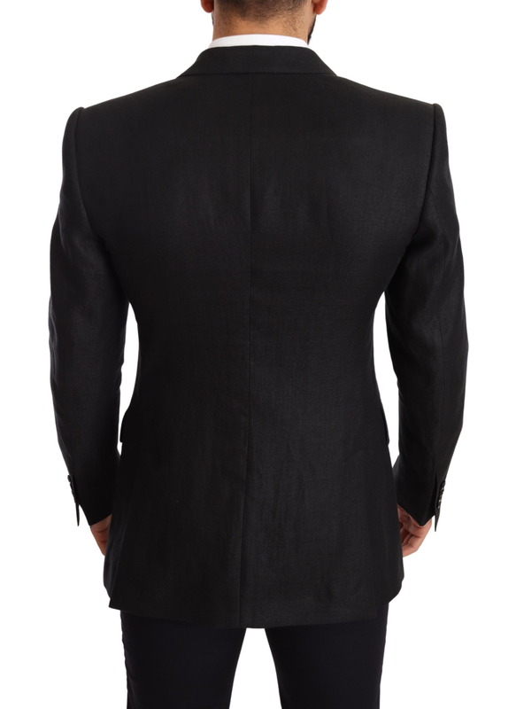 Black linen slim fit coat jacket blazer-null