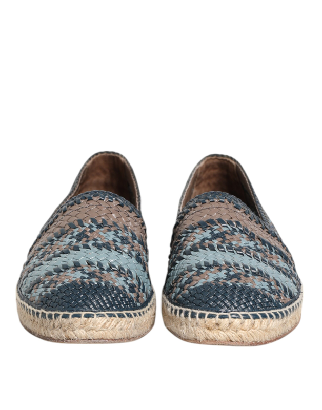 Blue gray woven leather buffalo espadrille shoes-null