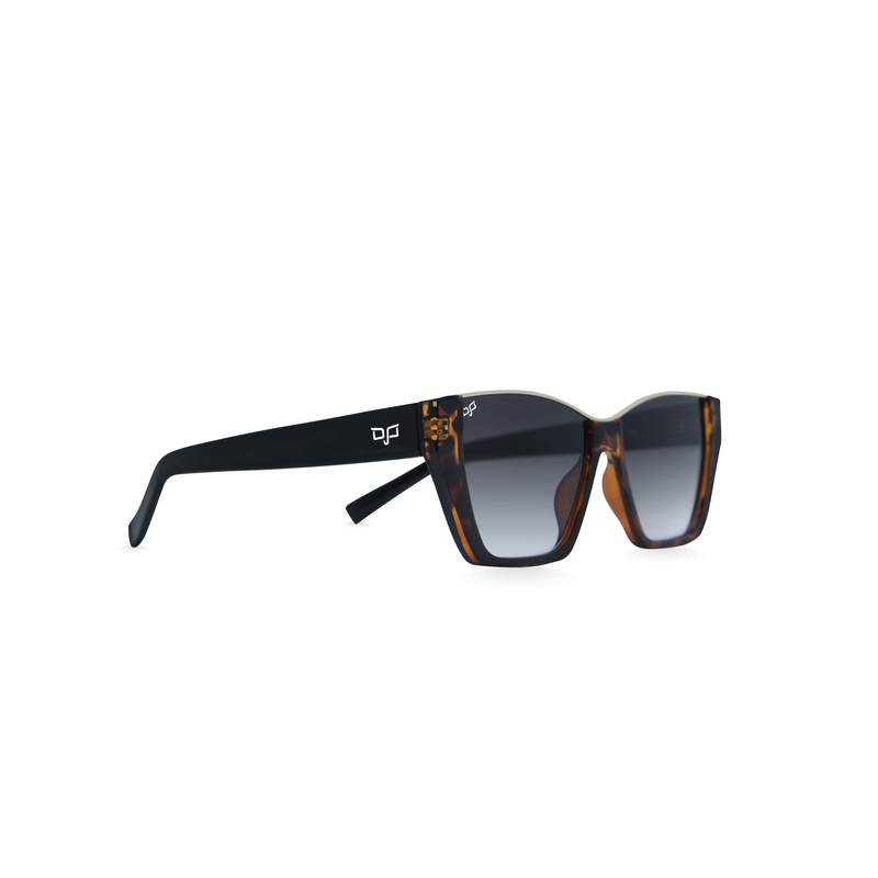 OJO sunglasses everyday cat eye shell brown frame and black temples with grey lenses rx image number null