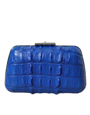 Blue exotic skin leather shoulder crossbody box clutch bag, Blue, medium