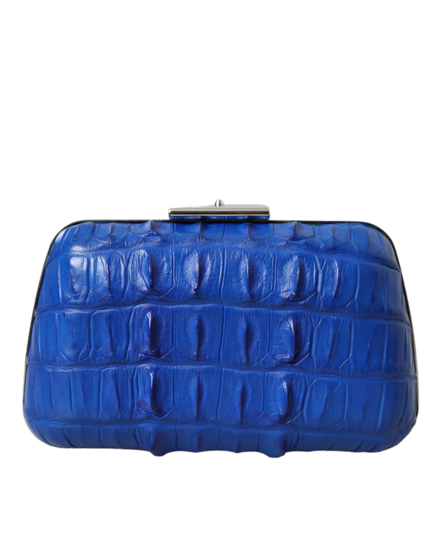 Blue exotic skin leather shoulder crossbody box clutch bag-null