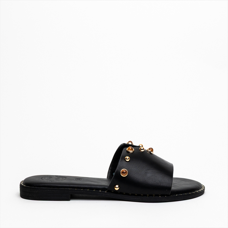 Athenais hardware embellished v-shape upper flat slider sandals-null