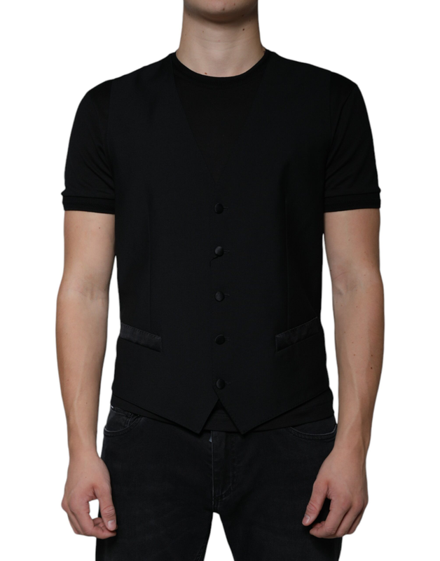 Black wool formal dress men waistcoat vest-null