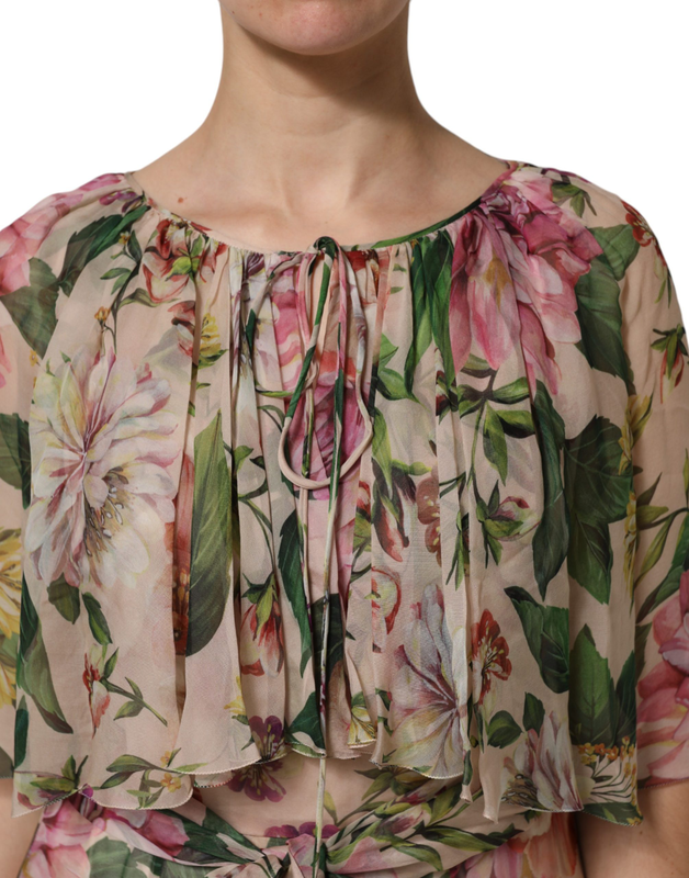 Multicolor floral silk layered maxi dress-null