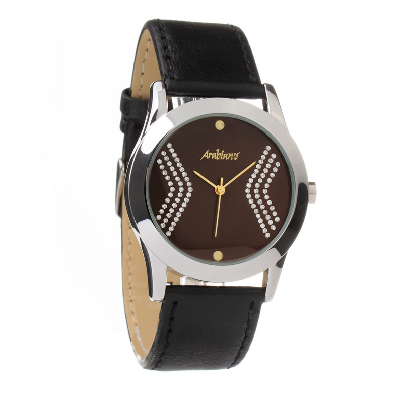 Black leather dress watch-null