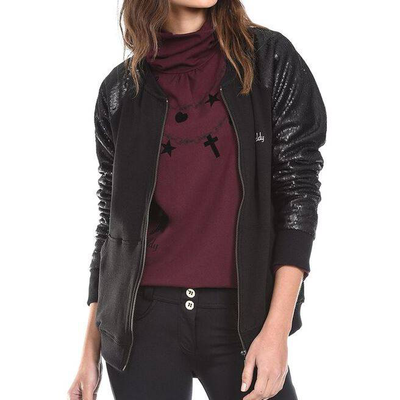 Sequin sleeves full zip jacket, Black, medium