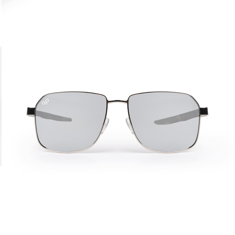 Product image: OJO sunglasses square silver frame and clear grey temples with grey silver mirror polarised lenses-null