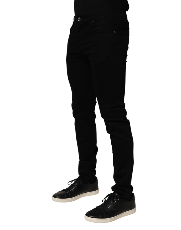 Black cotton stretch slim fit men denim jeans-null