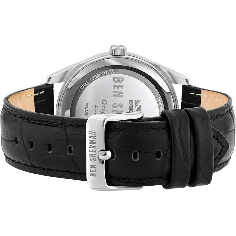 Black leather dress watch-null