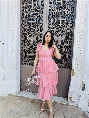 Midi tiered dress, Pink Cycling, medium