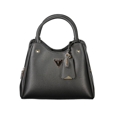 Black polyurethane women handbag, Black, medium