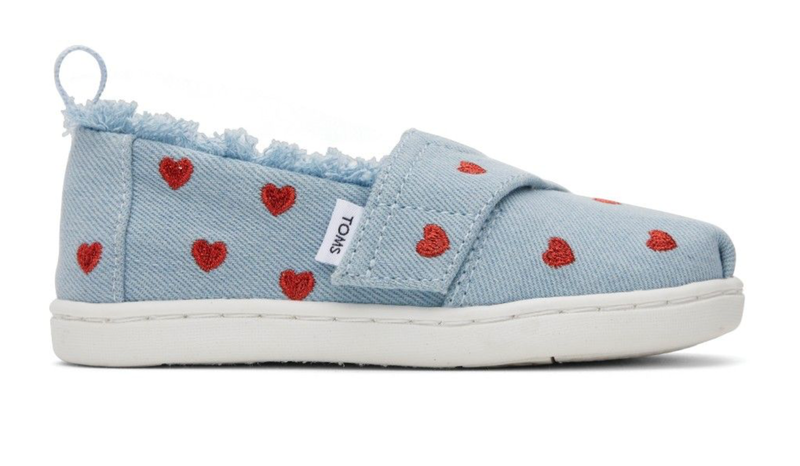 Toms tiny pastel blue washed denim / metallic embroidered hearts-null