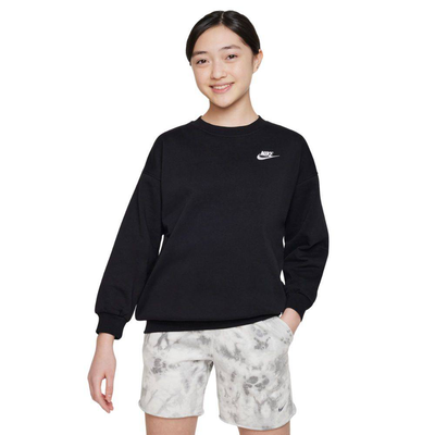 Nike sportswear girls club fleece oversized crew, Black / White, medium