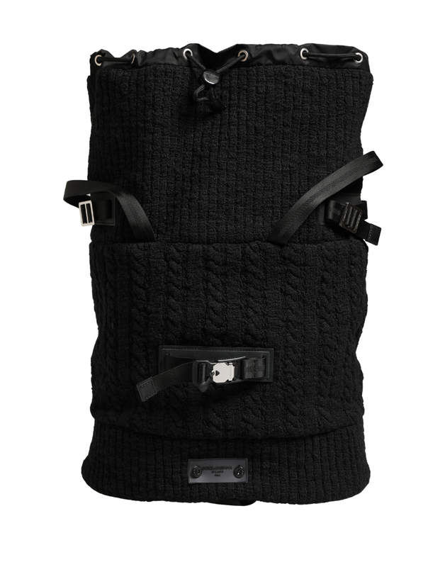 Black tricot wool blend duffel backpack travel borse bag-null
