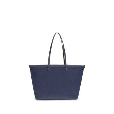 Blue cotton shoulder bag, Blue, medium
