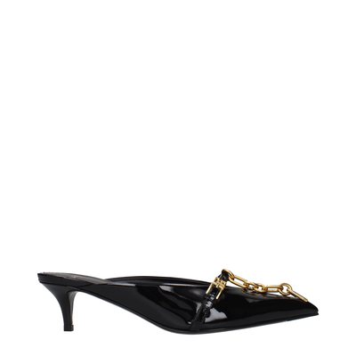 Black leather platform sandals, Black, medium